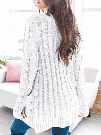 Cable-Knit Buttoned Cardigan with Pockets