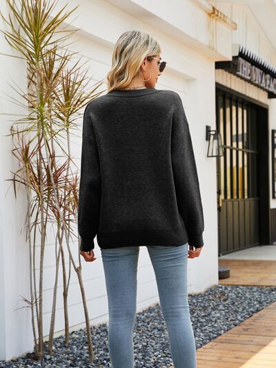 Smile Pattern Round Neck Dropped Shoulder Sweater