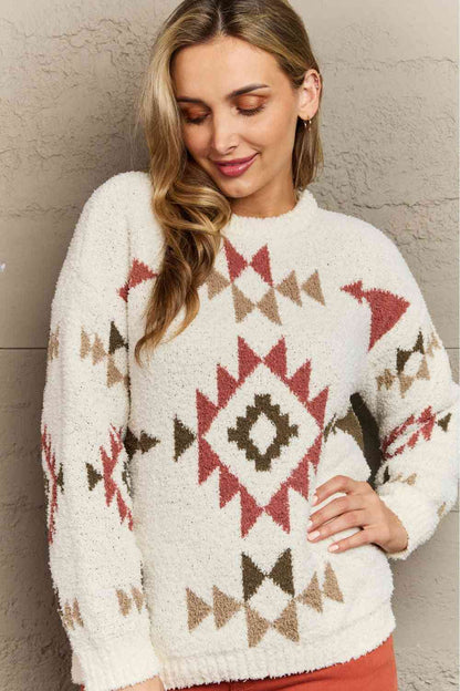 HEYSON Cozy Sunday Aztec Fuzzy Sweater