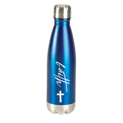 Water Bottle Cross With Faith Blue 17oz