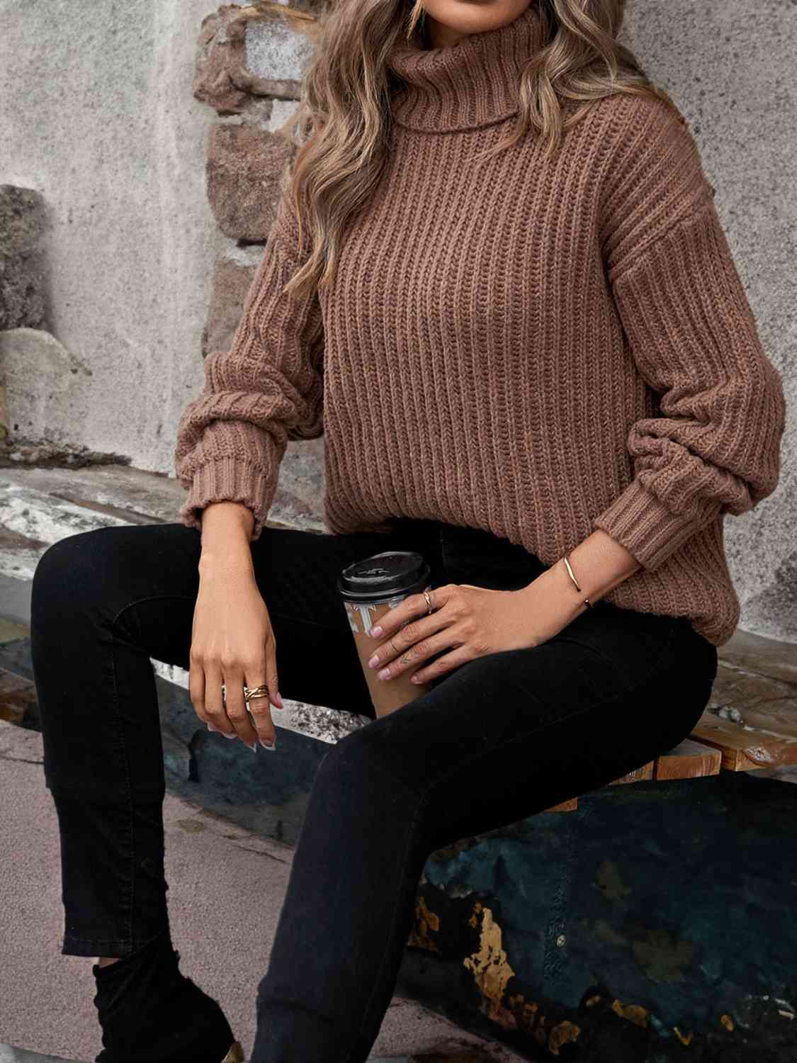 Turtleneck Rib-Knit Sweater