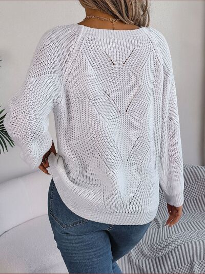 Openwork Buttoned Square Neck Sweater