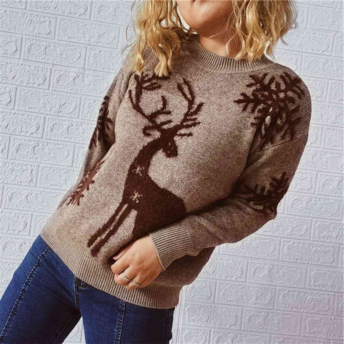 Reindeer and Snowflake Pattern Sweater