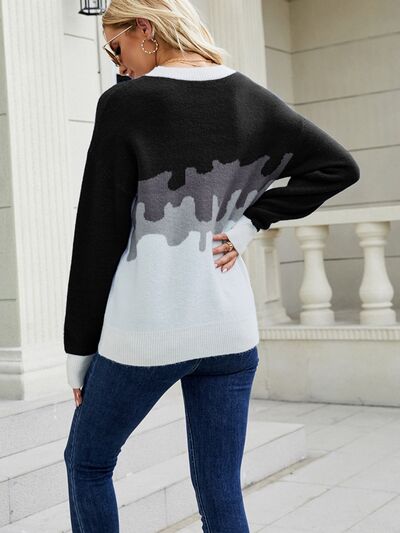 Color Block Dropped Shoulder Sweater