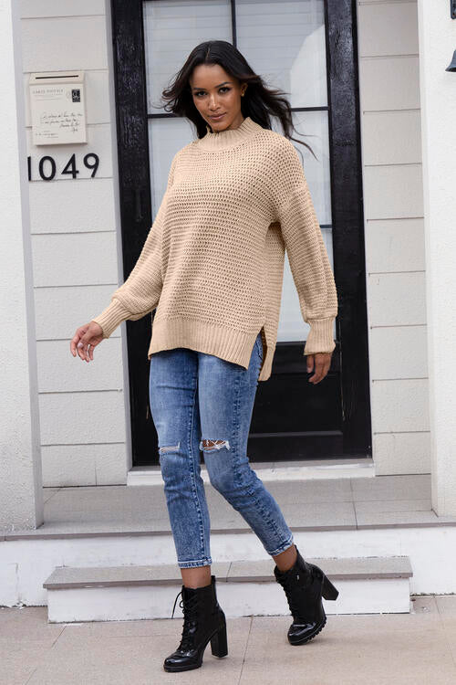 Round Neck Slit Sweater