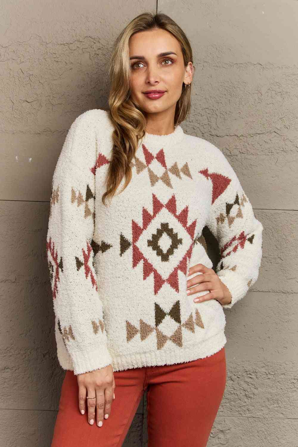 HEYSON Cozy Sunday Aztec Fuzzy Sweater